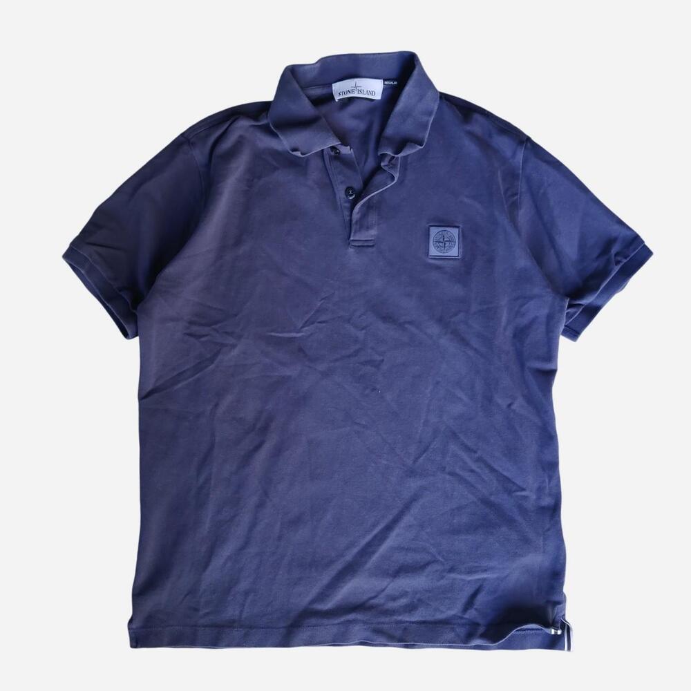 Stone Island blue polo shirt with embroidered logo